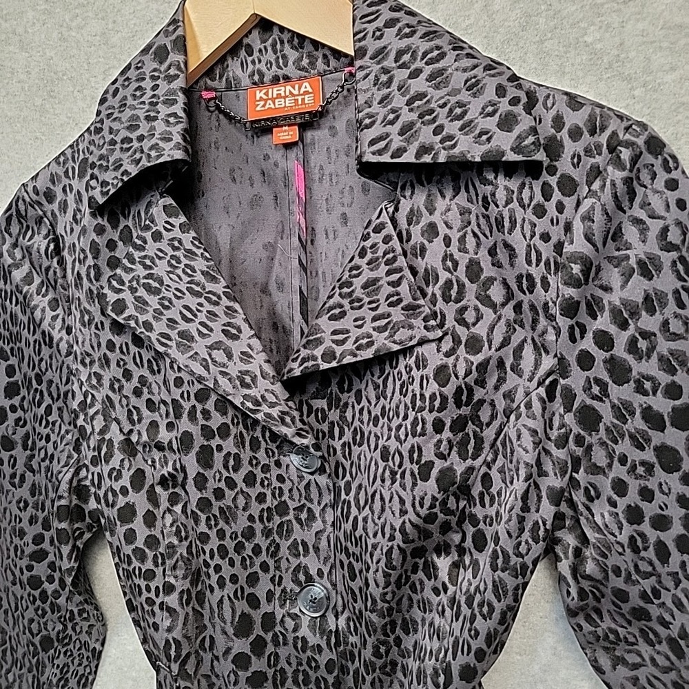 KIRNA ZABETE At Target‎ Lipstick Kiss Trench Coat Women Size M Gray Animal Print